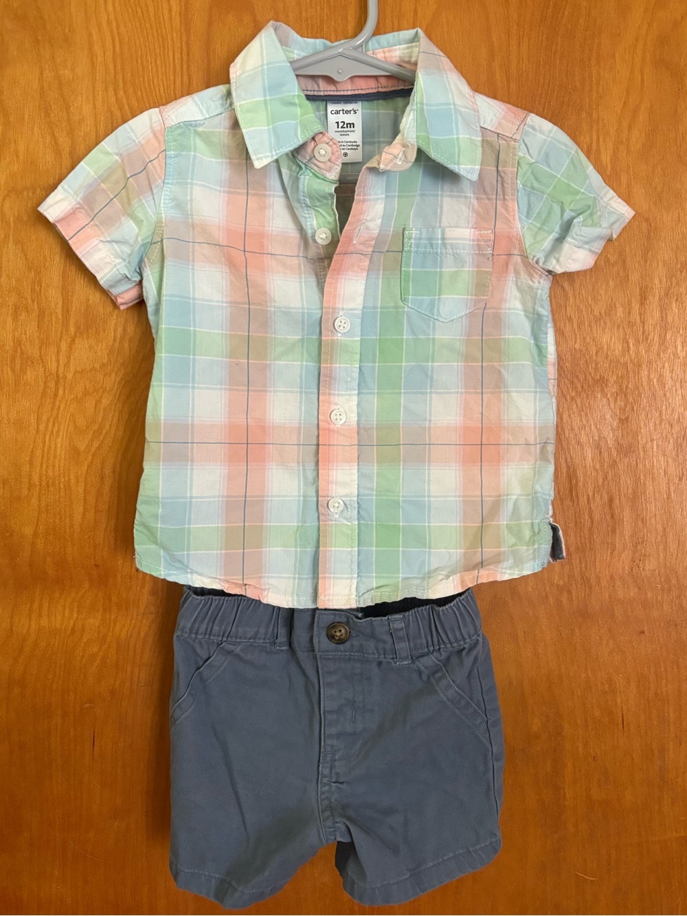 Carter's Pastel Plaid Short-Sleeve Collared Shirt & Short Set-12 months Baby Boy